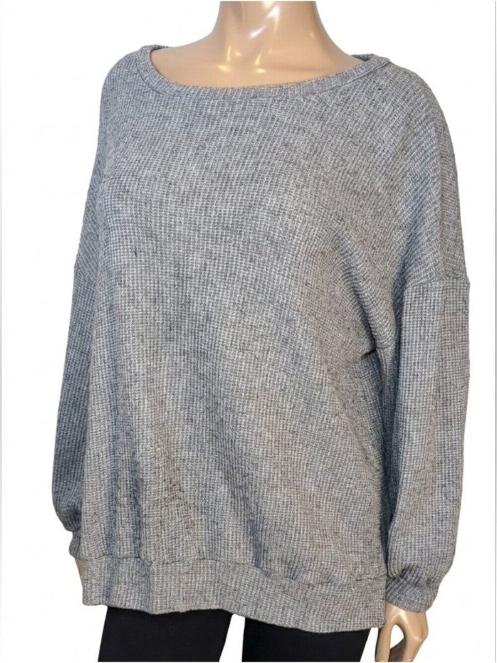 First Love Lovelyn Grey Waffle Knit Oversized Top Medium Balloon Sleeve USA Soft